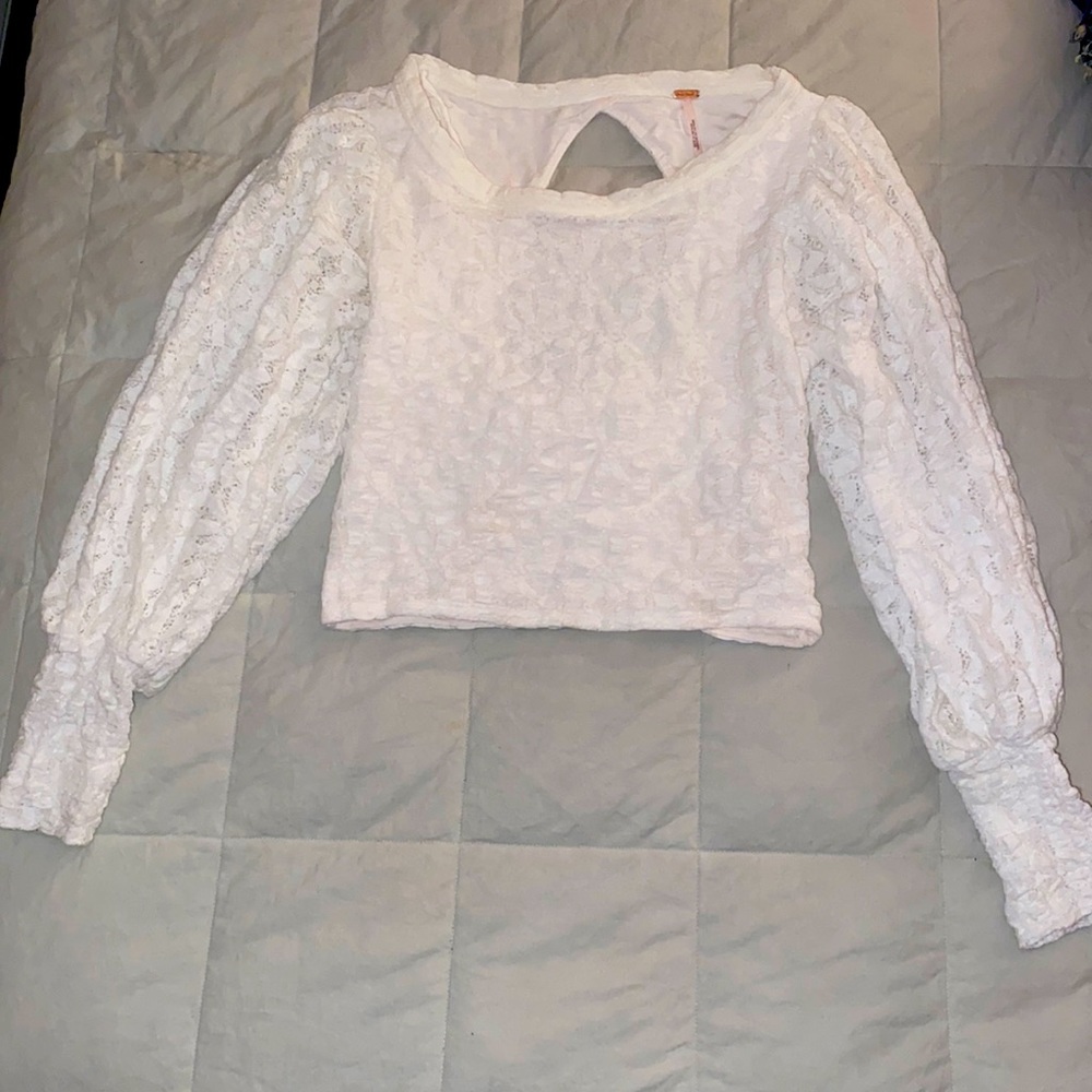 Free people lace top open back, balloon sleeves